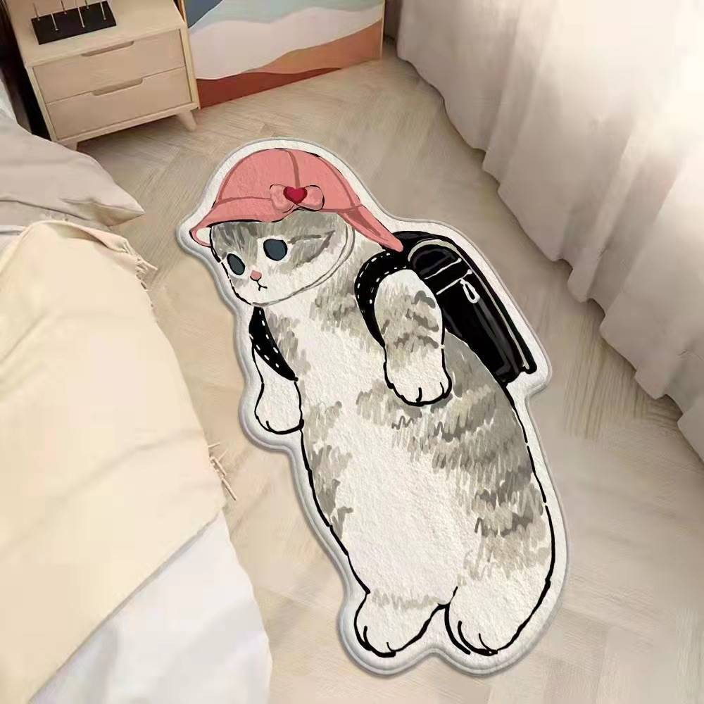 Cartoon feline alfombra de cachemira dormitorio alfombra de cama sofá doméstico mantas de mesa de té resistente al desgaste fácil de cuidar alfombra de ventana flotante