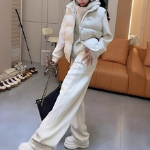 韩版加绒加厚马甲卫衣套装2025新款冬秋休闲运动穿搭一整套女装潮