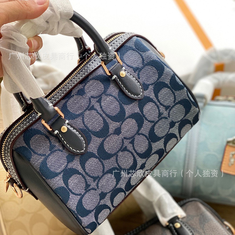 2025 新しいシャンブレー rowan18 ボストンハンドバッグレトロジッパー枕バッグシングルショルダークロスボディバッグ女性のための|undefined
