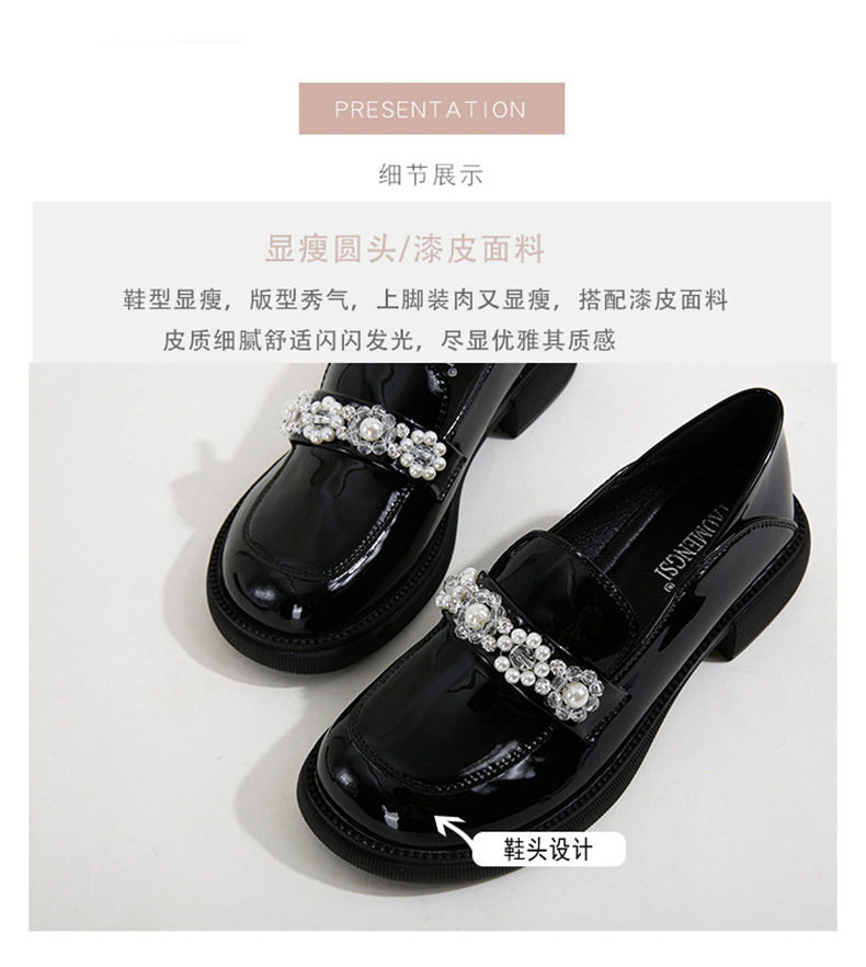 Giày Mary Jane nữ mũi tròn gót vuông gót 3–6 cm, giày lười da bóng cỡ lớn — Màu đen chi tiết 9
