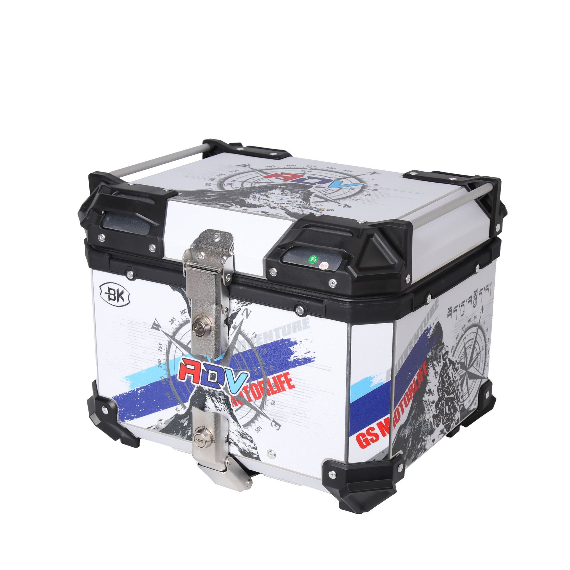 ADV brújula calcomanías de aluminio blanco cajas traseras de motocicleta de gran capacidad scooter baúl de vehículos eléctricos