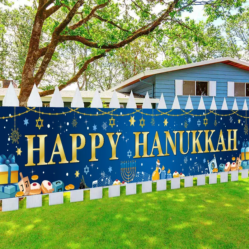 新款外贸点烛节横幅旗帜定制节日氛围布置拍照装饰品光明节背景布