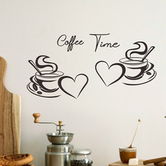 FX-A390一對創意愛心咖啡杯Coffee time咖啡廳氛圍裝飾牆貼紙