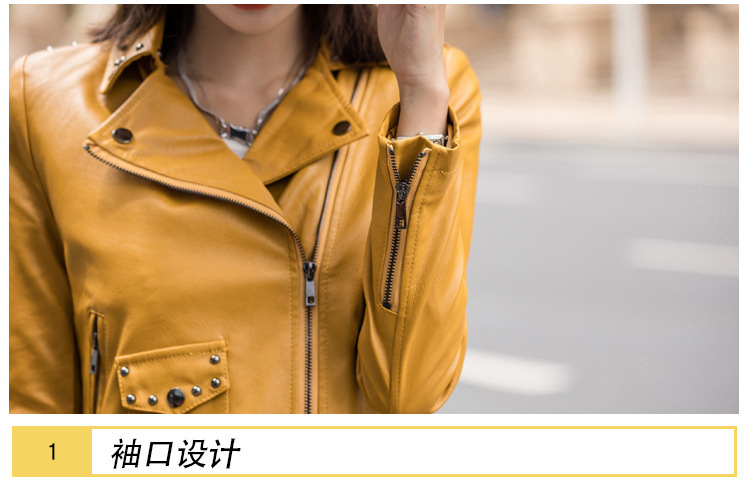 2022 Spring and Autumn New style European and American fashion style rivet pu leather jacket, women's short and fitted leather jacket, motorcycle jacket pic 23