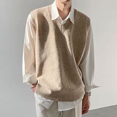 秋の韓国版のゆったりしたニットの袖なしのベストの男性のファッションの頭のvネックのセーターのベストのコートのファッション