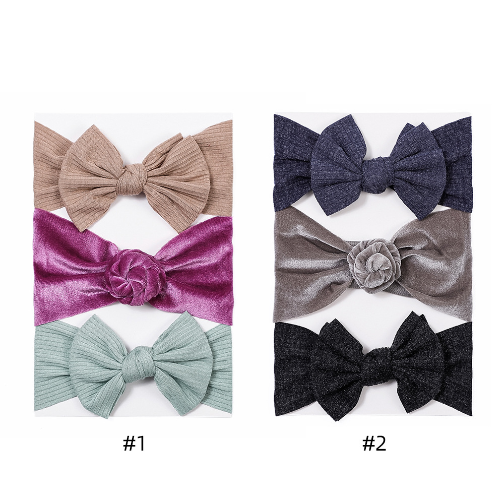 Cross-border European and American new children's hair accessories baby solid color wide headband baby flannel bow elastic hair band suit_voghion.com