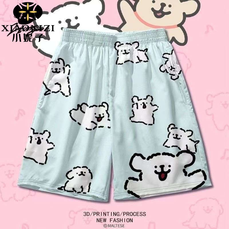 Line Puppy Shorts Men and Women Summer Loose Pajama Pants Casual Pants Couple Seaside Holiday Beach Pants Basketball Pants