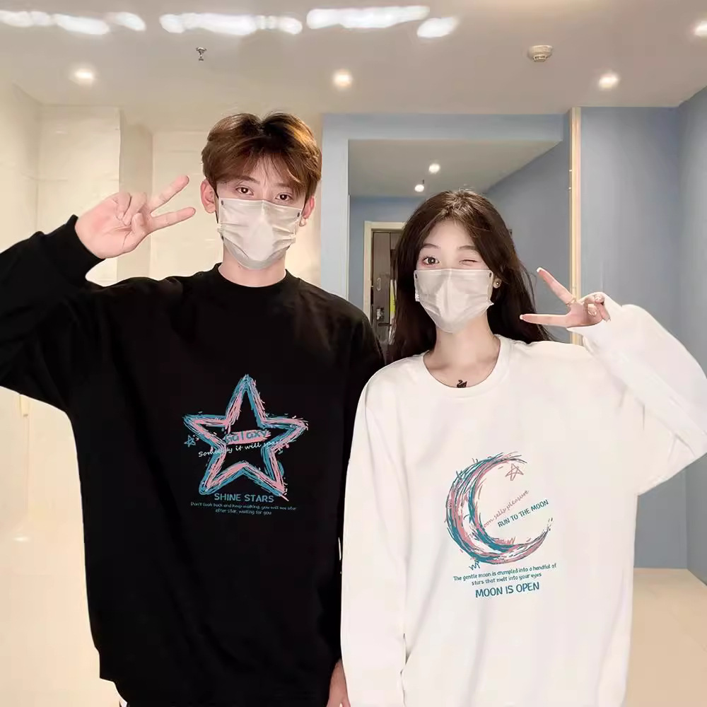 트렌디 한 브랜드 화이트 T 스타와 XINGYUE 커플 여름 크루 넥 티셔츠 2024 크리에이티브 반팔 커플 캐주얼 올 매치 T
