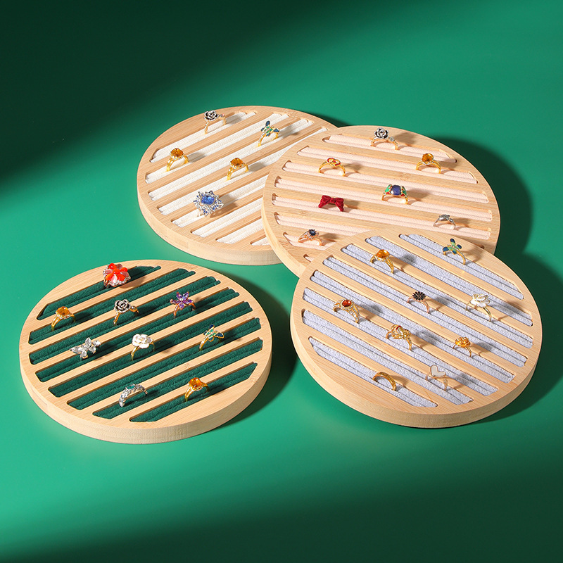 竹木圓形戒指盤收納托盤珠寶飾品陳列盤飾品展示架首飾盤擺攤道具