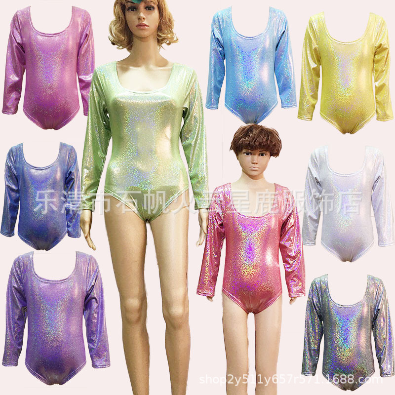 Ropa de rendimiento de manga larga de una pieza calzoncillos Ropa de baile latino con lentejuelas Ropa de práctica de baile Niñas Ropa de competición Fábrica de pelo liso