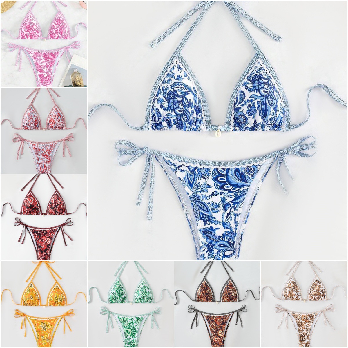 Cross-Border 2025 New European and American Floral Lace-Up Sexy Beach Bikini Swimsuit Women's Fashion Hot Spring Swimsuit