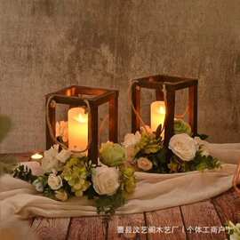 复古木制婚礼宴装饰烛台农舍门廊装饰灯架实木可悬挂蜡烛底座