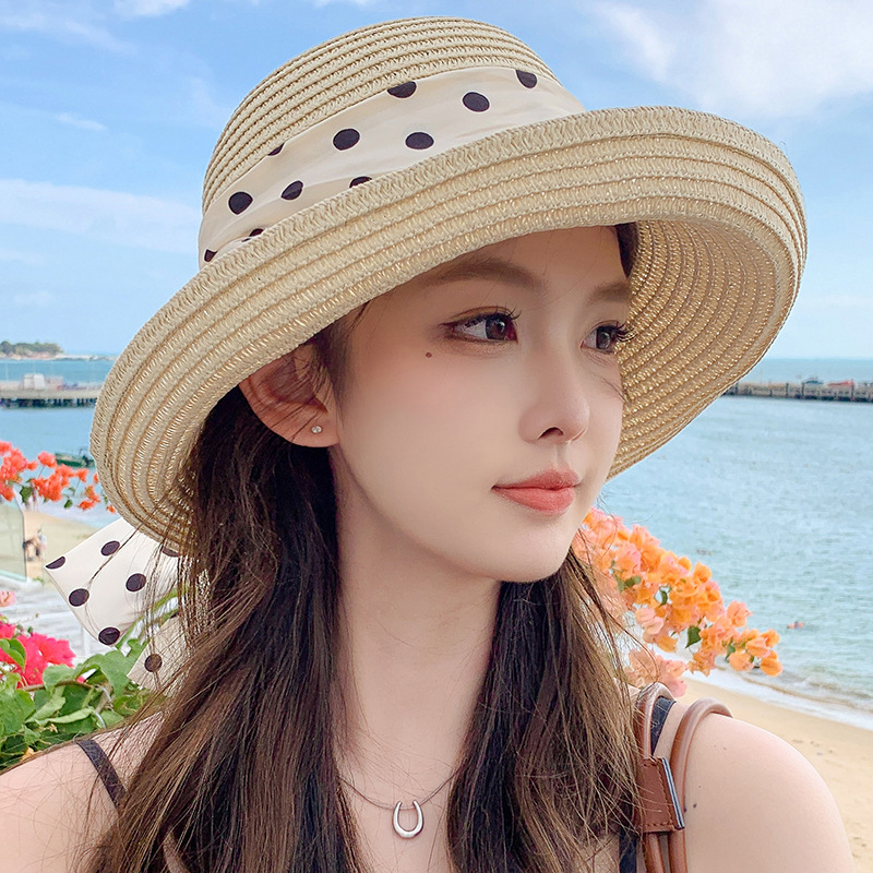 Children's Straw Hat With Wave Dot Pattern For Summer Sunshade_voghion.com