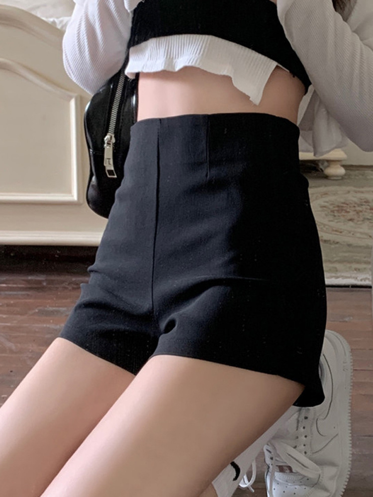 2022 Spring/Summer Plus Size Wide-Leg Pants for Curvy Women, High Waist, Slimming, Versatile, Black Casual Hot Pants