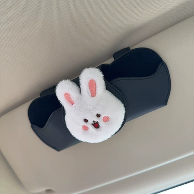 Driver's Glasses Clip, Sunglasses Car | Car Glasses Clip/Bill Clip - black-glasses-case-and-leather-case-plush-bunny
