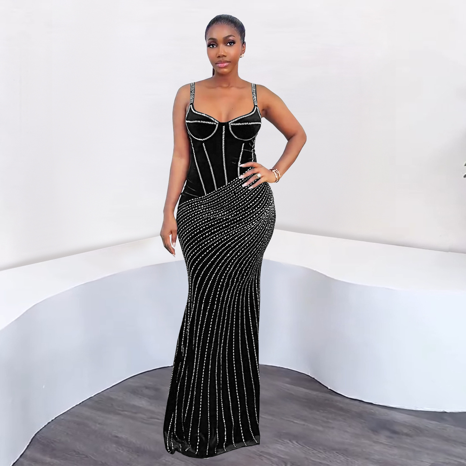 C7399 Cross-border AliExpress Amazon Moda europea y americana para mujer Sexy delgado vestido de brazo con tirantes de diamantes calientes image 3