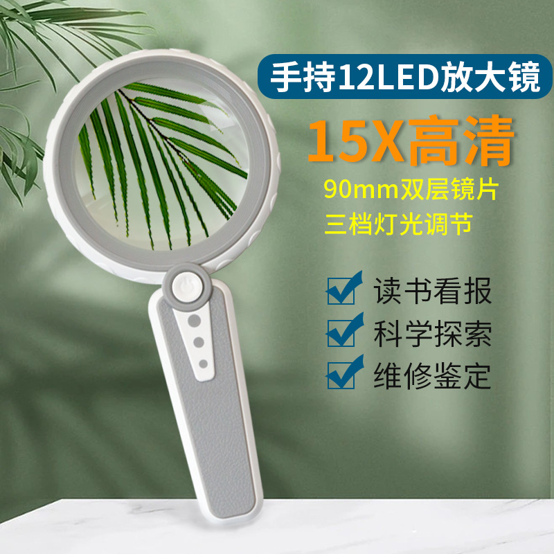 1111-90系列带12LED环形灯3档灯光单片 双镜片充电款电池款放大镜