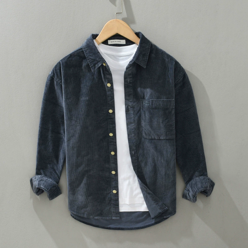 2073 весна и осень мужская одежда с квадратным воротником вельветовая рубашка куртка японская ретро бархат теплая повседневная рубашка с длинными рукавами