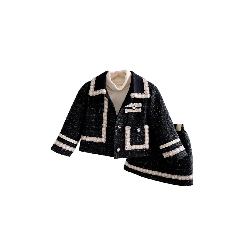 Куртка, юбка, демисезонный стеганый набор для детей девочек, стиль Chanel, западный стиль
