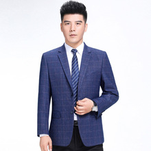 2025品牌秋冬款羊毛呢西服男中年爸爸商务休闲单西装格子时尚外套