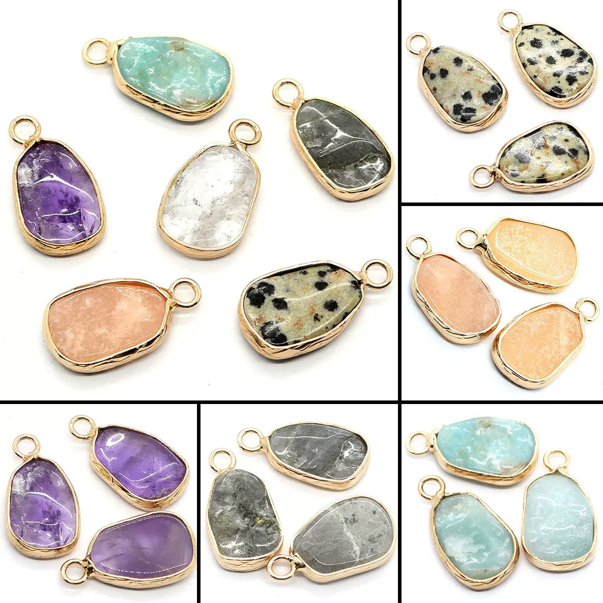 跨境专卖天然石不规则形吊坠切面闪光石挂件 DIY饰品配件厂家批发