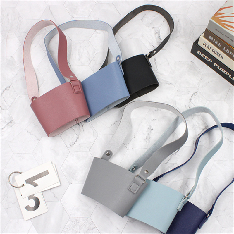 In stock leather cup cover outdoor portable anti-scald portable milk tea coffee cup cover Korean simple drink water bottle bag