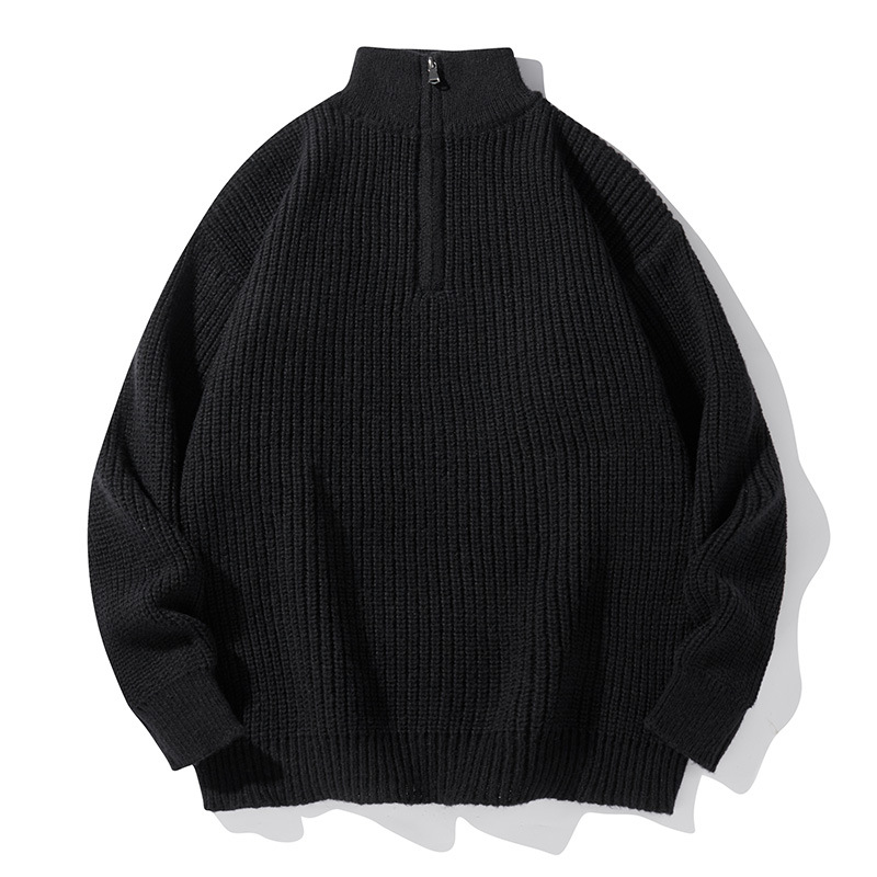 Men's Premium Polo Neck Knit Sweater – Semi-Zip Casual Pullover For Autumn & Winter (Black/Beige, Sizes M-Xxl)_voghion.com