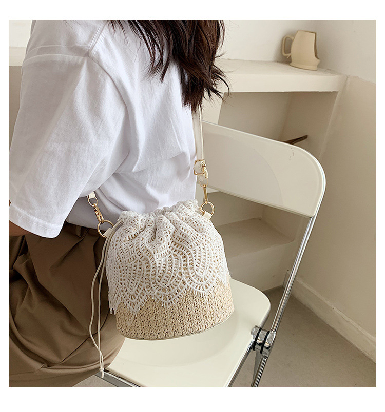 Women's Small Pu Leather Straw Solid Color Flower Fashion Cylindrical String Bucket Bag display picture 3