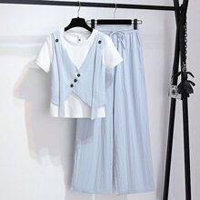 今年流行卡其色短袖恤阔腿裤女夏季新款休闲运动服两件套装