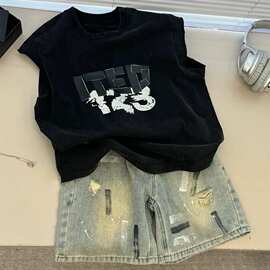 韩国童装男童夏款套装2026爆款洋气时髦背心儿童新品牛仔短裤夏款