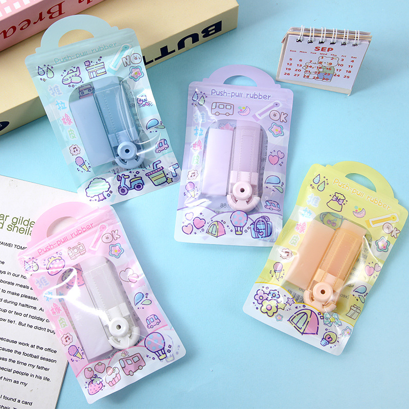 Borrador telescópico creativo para niños de alto valor facial de exámenes de papelería reemplazable núcleo de goma push-pull