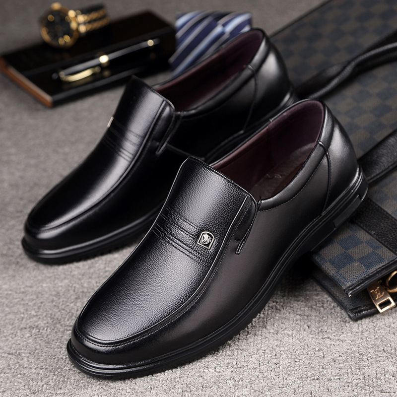 Men's leather non-slip shoes, genuine leather, for middle age, plus size, cowhide, soft sole 4
