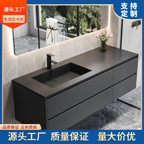 Modern slab integrated bathroom vanity set: washbasin, restroom sink, hotel bathroom cabinet, and basin.