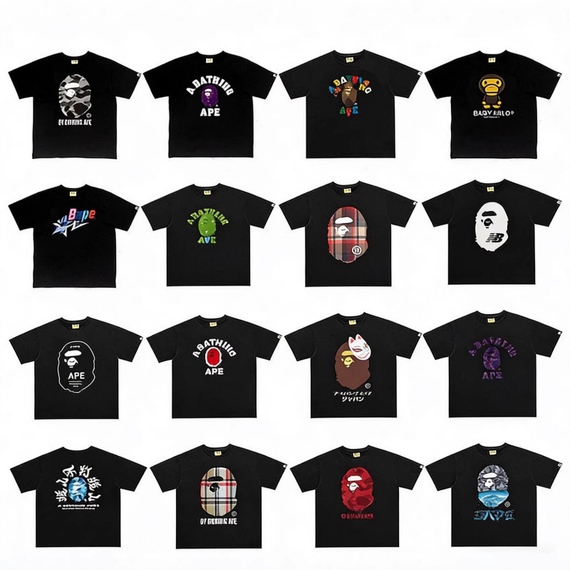 Cross-Border Trendy Brand Camouflage Ape Head Short-Sleeve Japanese-Style Top Bape Short-Sleeve T-Shirt Unisex Loose Fit