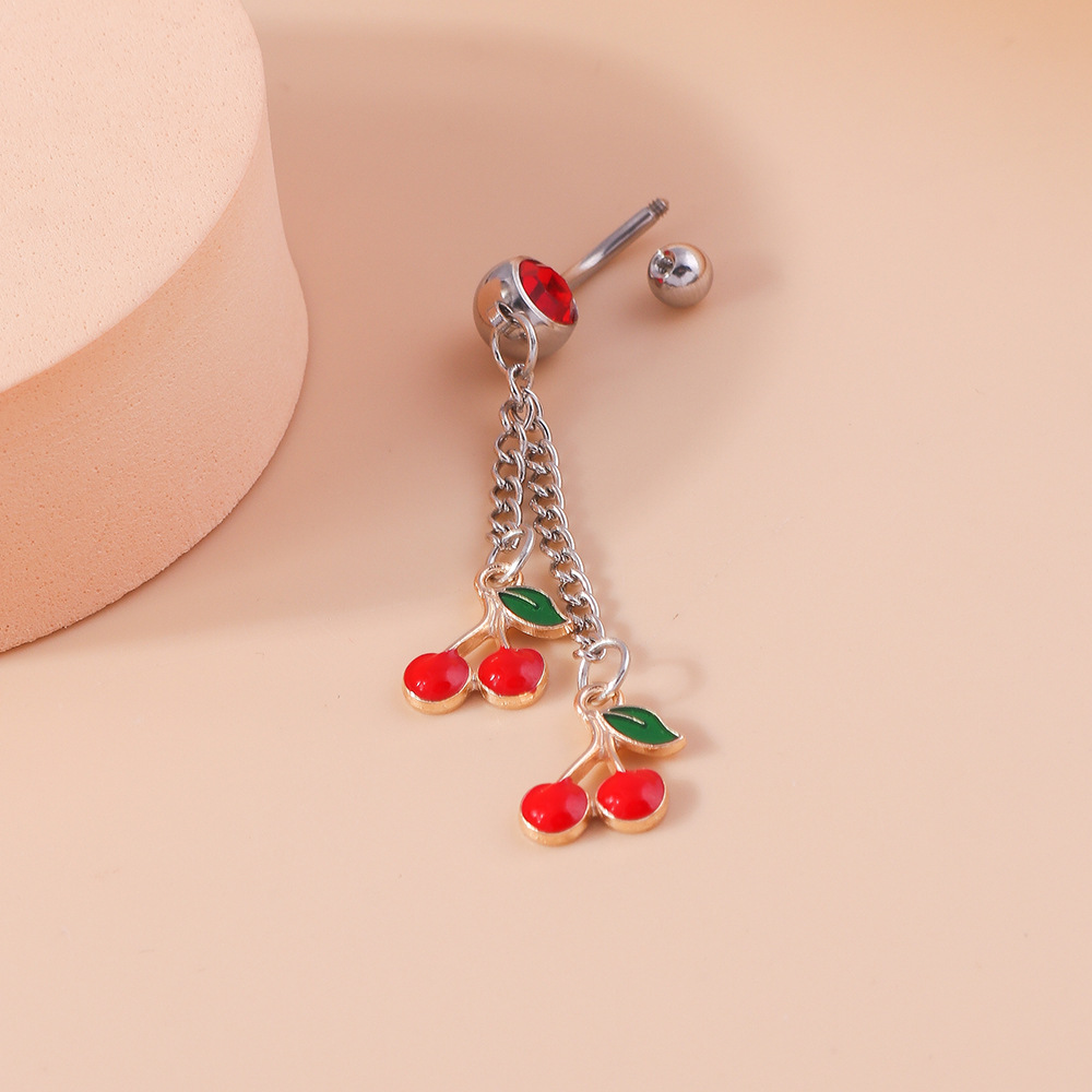 Cherry Belly Button Ring Cute Fruit Navel Piercing Jewellery_voghion.com