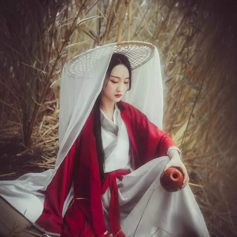 Hanfu for Women, Chinese Style, Super Fairy-Like, Cross-Collar, Waist-Length, Wei and Jin Dynasty Style, Flowing and Elegant, Student Daily Wear, Ancient Costume, Summer Style, Large-Sleeved Shirt, Summer Season
