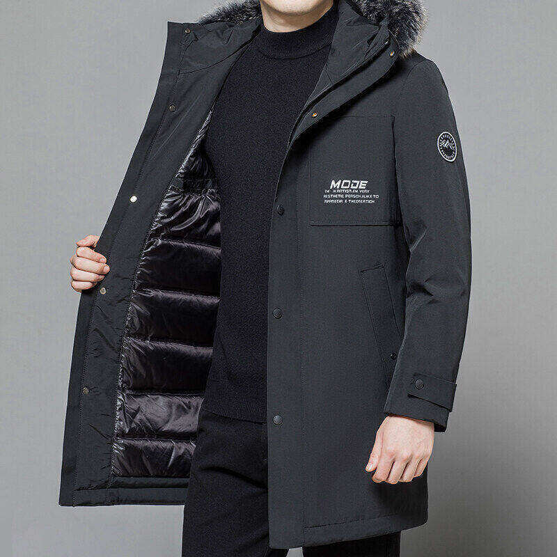 New 90 White Duck Down Casual Thickened Business Mid Length Fox Down Coat for Men_voghion.com