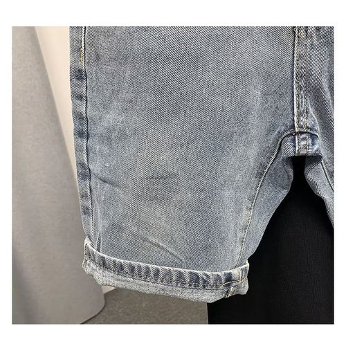 Street handsome washed distressed denim shorts for men and women, over-the-knee straight leg pants, loose summer trend