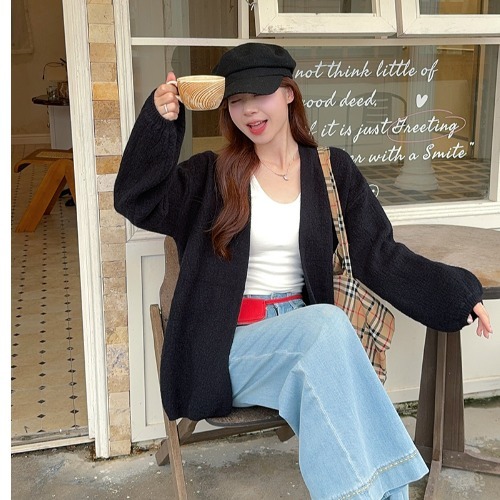 韩系慵懒风肌理感软糯长袖毛衣外套女早秋季显瘦百搭针织开衫上衣|undefined