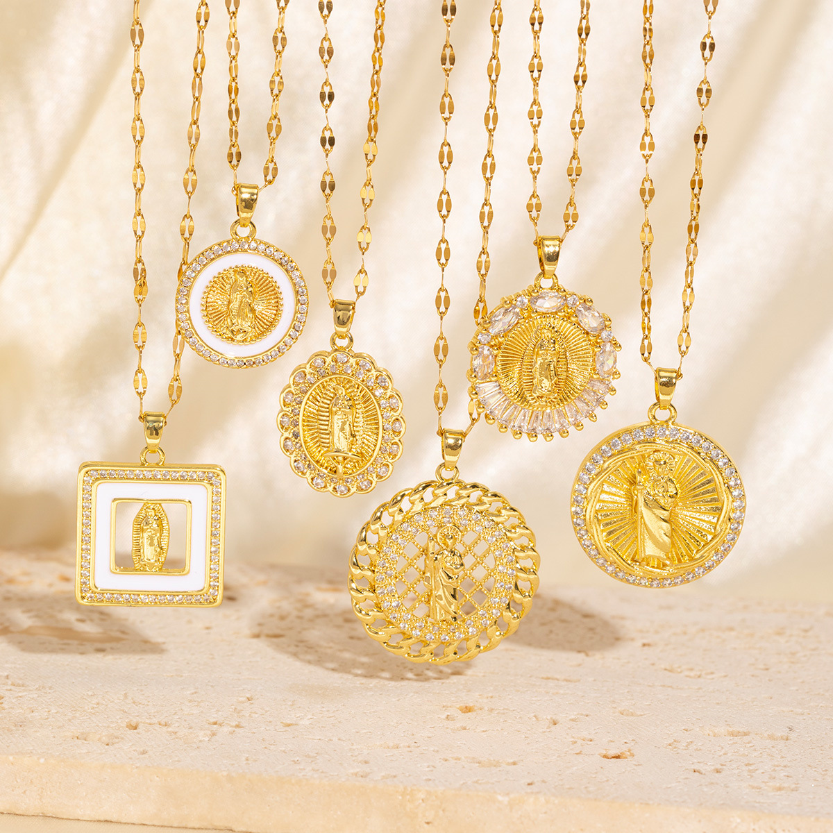 11g Weight Copper Pendant Material Pendant Necklace Classification Copper Chain Material Copper Plating Geometric Virgin Mary Pendant Necklace