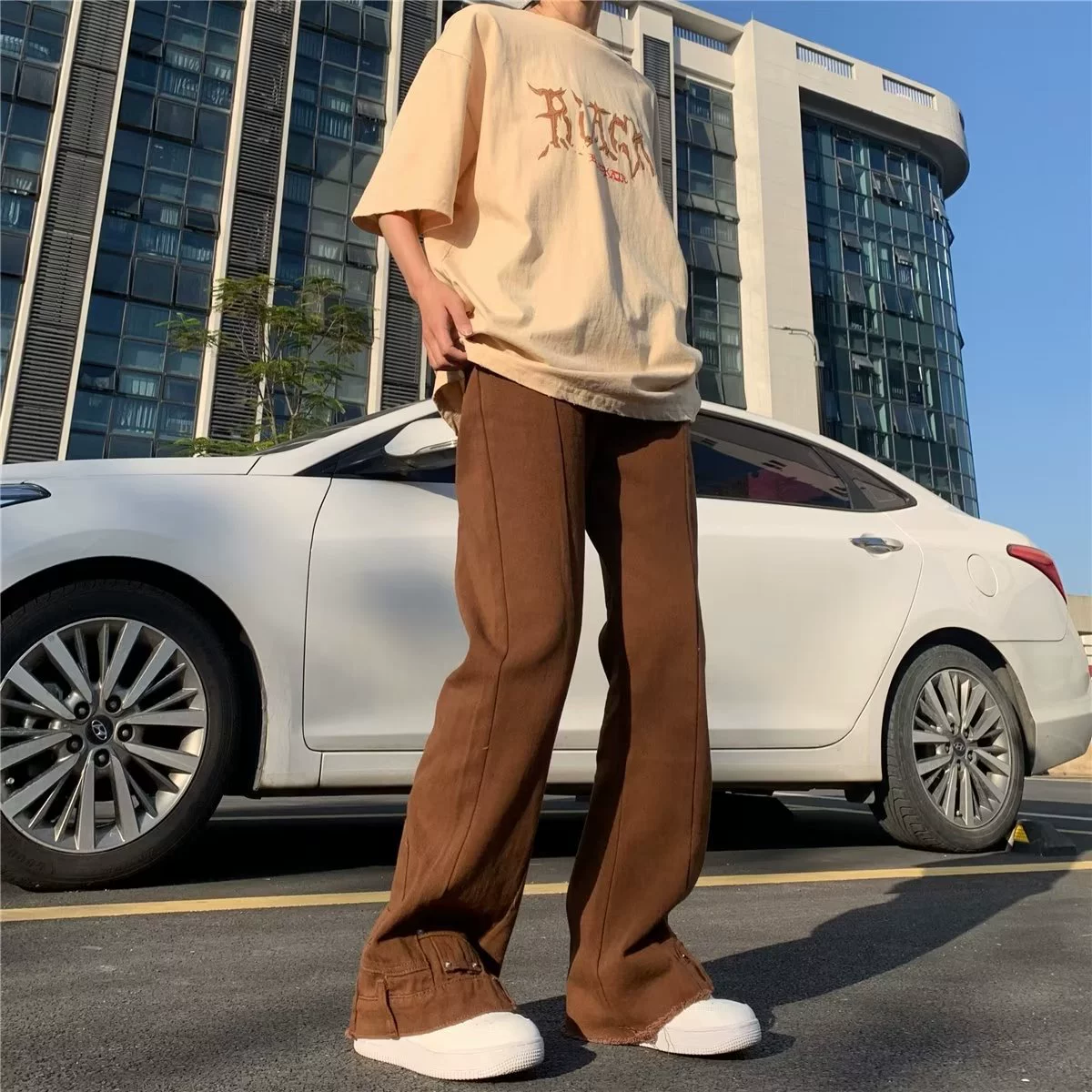 Внешняя торговля коричневый ретро американский прямой микро-расклешенный брюки мужской нишевый дизайн джинсы высокого уровня брюки