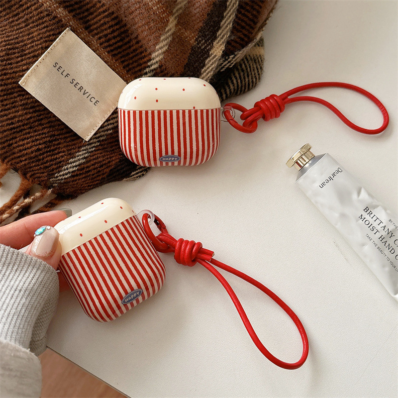 Han Feng Dot Stripe for airpods 4/3 Protective Case Pro2 Apple Bluetooth 1/2 Generation Earphone Case Mobile Phone Rope