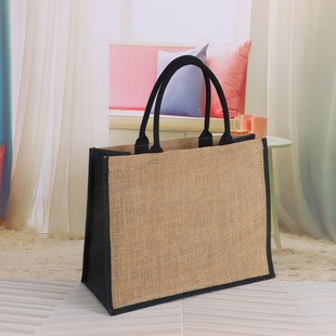 Laminated Linen Handbag Jute Bag Custom Wholesale Urban Simple Large Capacity Environmentally Friendly Shopping Bag Tote Bag
