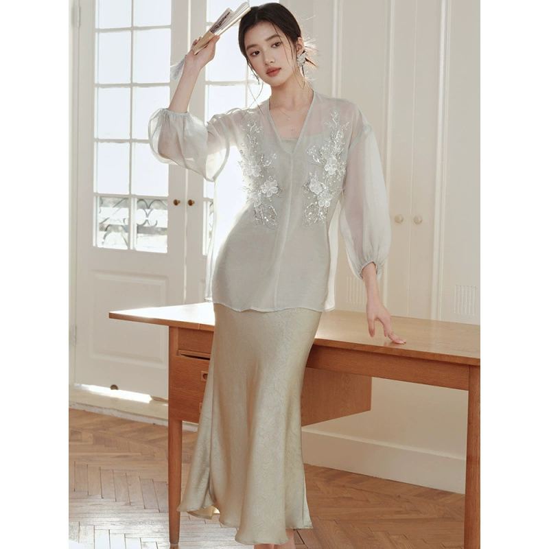 Новый китайский стиль юбки Дзен набор солнцезащитный крем из тюля топ юбка подтяжка женская летняя одежда