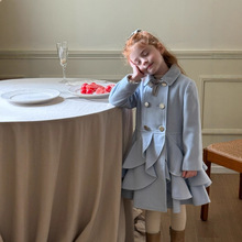 橙乐25冬季 女童羊毛双排扣大衣 女童甜美中长款公主风气质外套