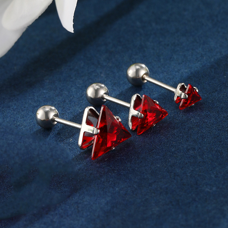 Moda japonesa y coreana personalizada pendientes de Gema artificial de colores Xuking joyería de acero inoxidable tornillo giro triángulo Stud pendientes