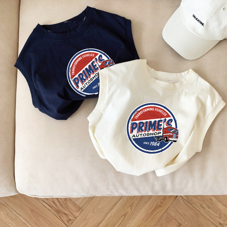 Pure Cotton Baby and Children's Sleeveless T-Shirt 2026 Cartoon Car Pattern Versatile Boys and Girls Vest Undershirt Top for Summer