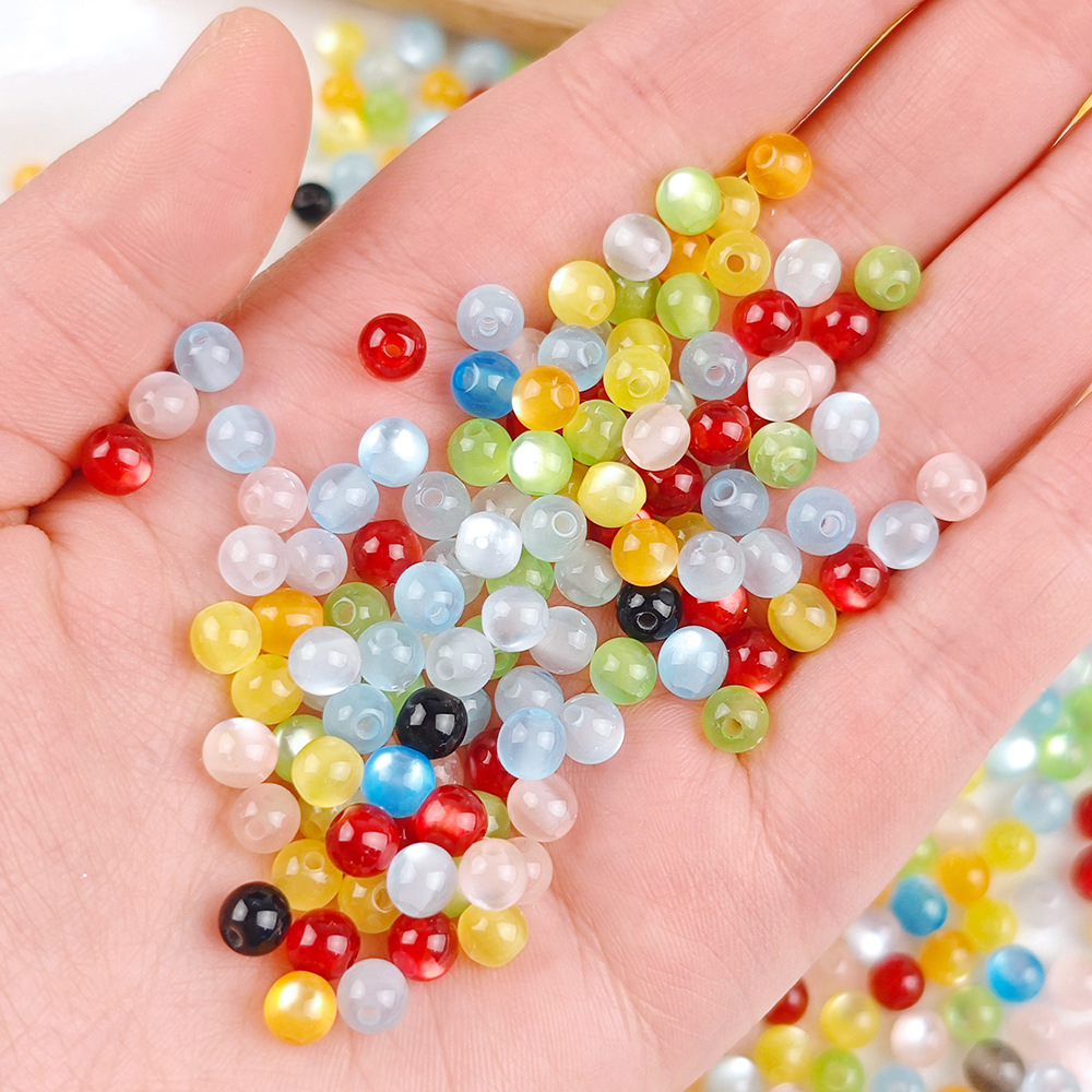 Multi-Size Imitation Cat's Eye Resin Round Beads Two-Color Perforated Loose Beads DIY Handmade Bracelet Necklace Hairpin Material
