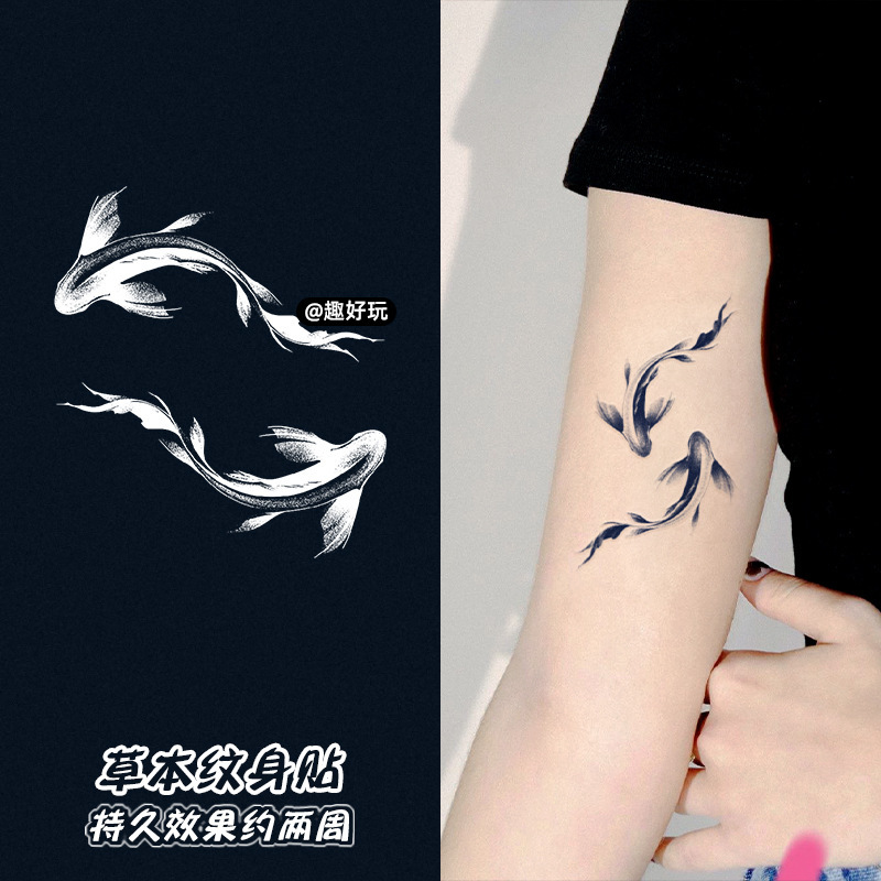 Herbal tattoo Fruit Juice Semi-permanent Waterproof Cute Koi Bow Temporary tattoo Sticker
