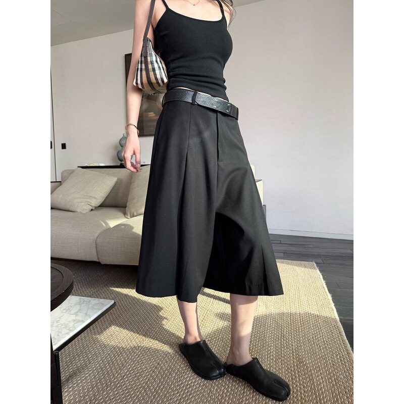 Paris Holiday & Stylish Design Advanced Pleated Cropped Suit Pants Plus Size Wide-Leg Pants for Women